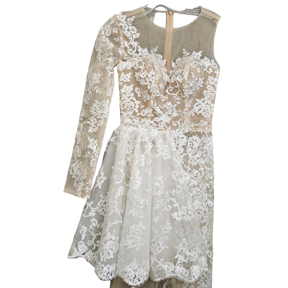 Nwt Ballbella Ivory/Nude Illusion Lace One Shoulder Longsleeve Bridal /Jumpsuit - Picture 10 of 16